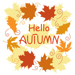 Hello autumn Hand drawn different colored autumn leaves. Can be used for flyers, banners or posters. Colorful Vector illustration