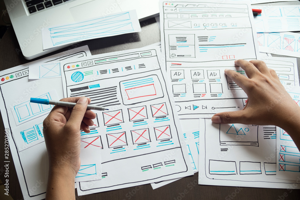 Poster website designer creative planning application developer development draft sketch drawing template l