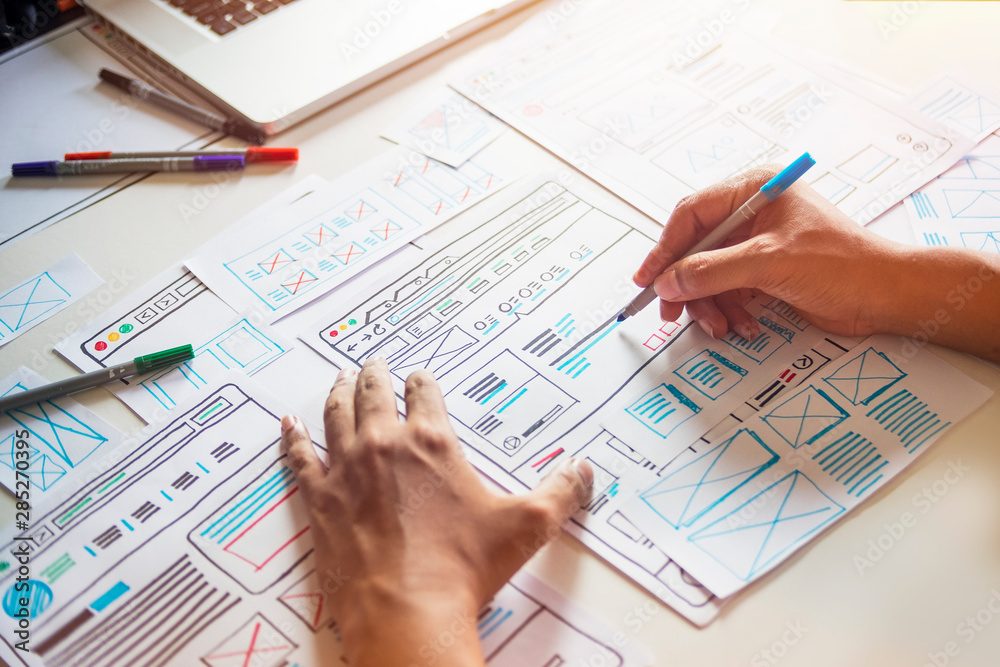Poster website designer creative planning application developer development draft sketch drawing template l