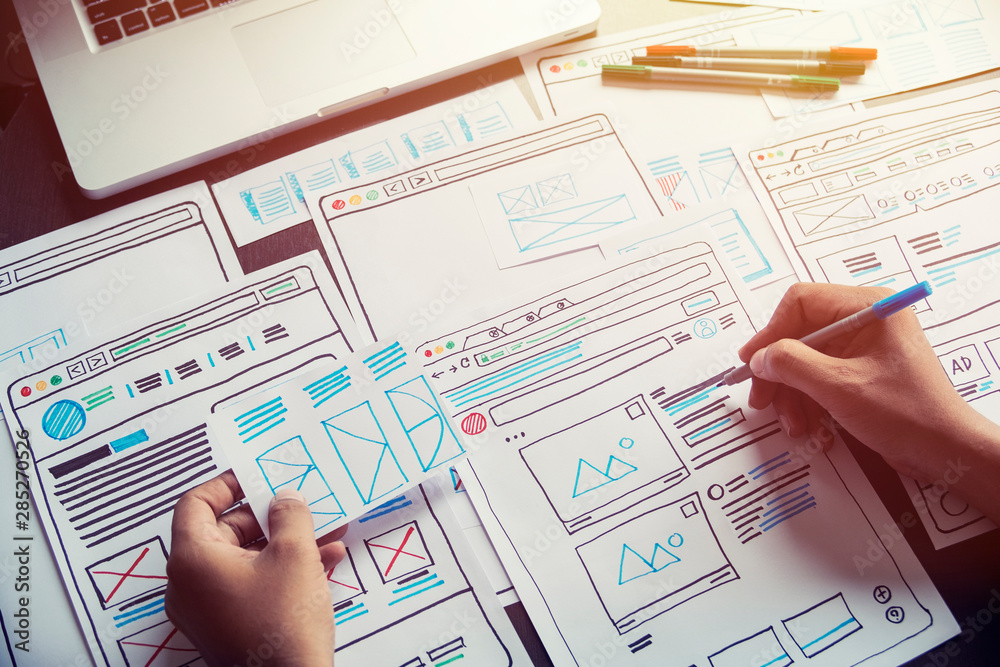 Poster website designer creative planning application developer development draft sketch drawing template l