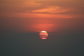 sunset back onsilhouette red orange sky evening cloud and dark sky over horizon sea