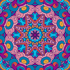 Tribal indian festival seamless design. Bright colorful mandala art pattern.