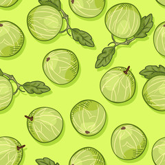 Vector Seamless Pattern of Gooseberries