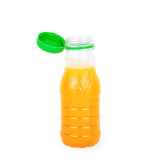 Juice in a plastic bottle on a white background