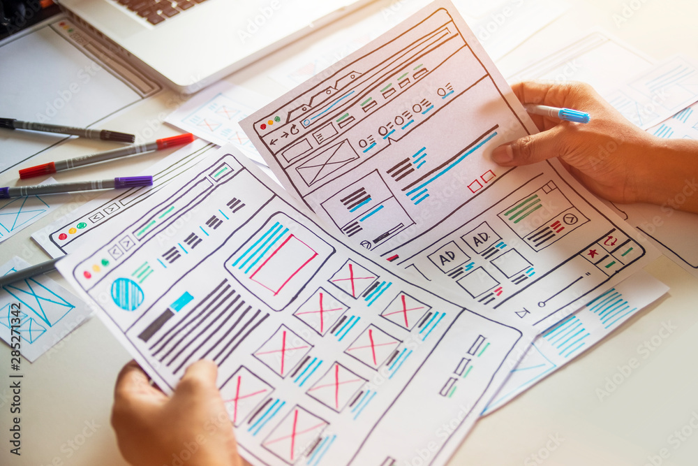 Poster website designer creative planning application developer development draft sketch drawing template l