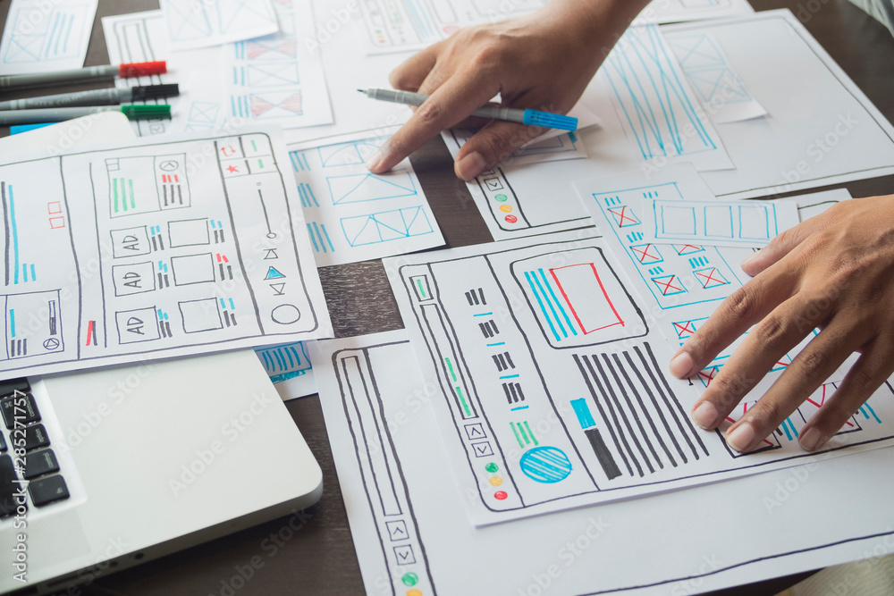 Poster website designer creative planning application developer development draft sketch drawing template l