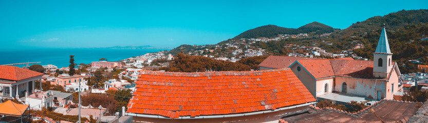 giant panorama about ischia with red church rooftopgiant panorama about ischia with red church rooftop