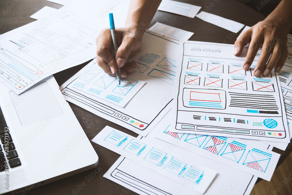 Poster website designer creative planning application developer development draft sketch drawing template l