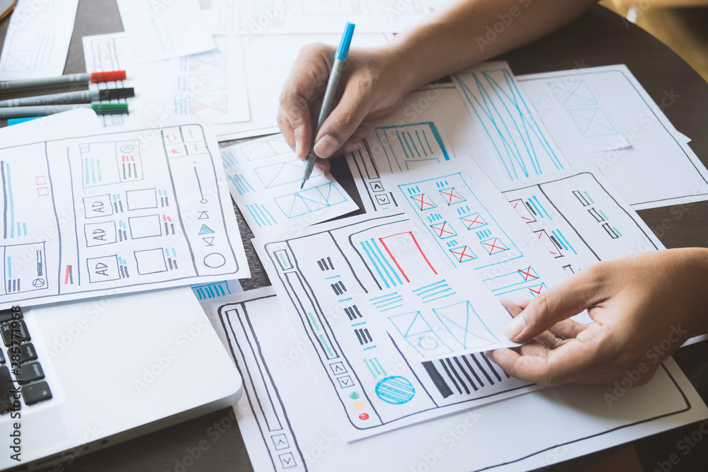Poster website designer creative planning application developer development draft sketch drawing template l