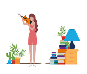 young woman with fiddle on white background