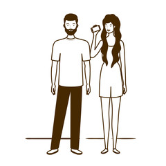 silhouette of couple of people standing on white background