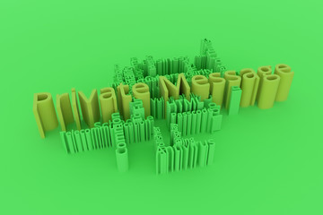 Private Message, ICT, information technology keyword words cloud. For web page, graphic design, texture or background. 3D rendering.