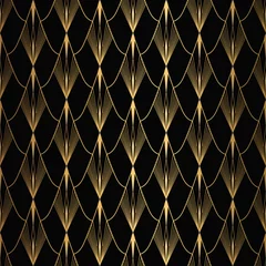 Peel and stick wall murals Black and Gold Art Deco Pattern. Seamless black and gold background