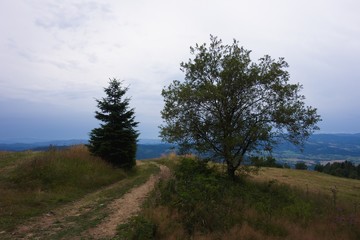 Mountain landscape view from Bahenec, Beskydy mountains, Czech republic, Europe.