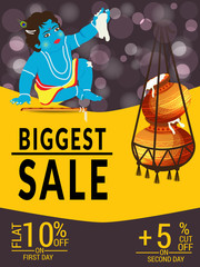Vector illustration of a Background or Brochure for indian festival of Happy Janmashtami Celebration.