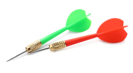 Sharp red and green darts isolated on white