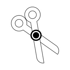 scissors steel stationery tool cartoon in black and white