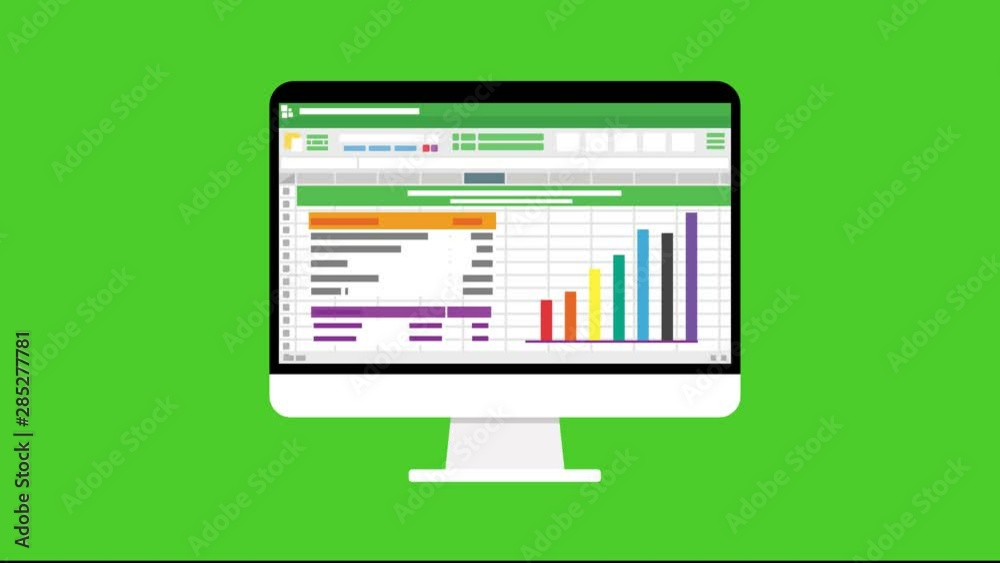 Poster spreadsheet software computer screen with financial accounting data. database analytical business re