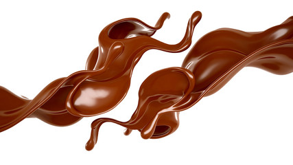 Splash of chocolate 3d illustration, 3d rendering.