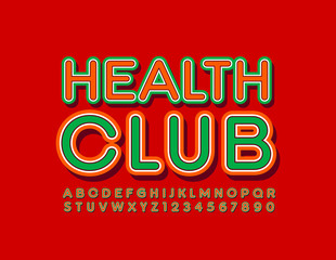 Vector modern logo Health Club. Green and Red Uppercase Font. Bright Alphabet Letters and Numbers