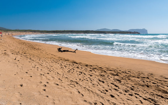 The Porto Ferro beach (north-western Sardinia) during a windy summer day with rough sea