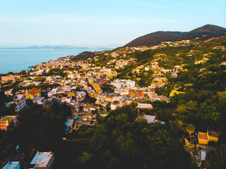 drone view of island at italy with small villagedrone view of island at italy with small village