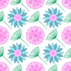 Modern seamless pattern with leaves, flowers and floral elements. Good for printing. Vector wallpaper.