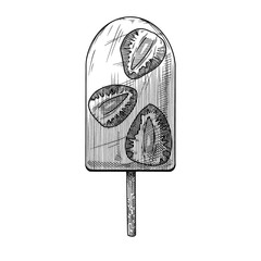 Realistic sketch of ice cream on a stick. Vector illustration