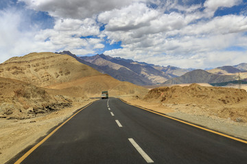 scenic landscape of road, mountain and sky in leh & ladakh, India