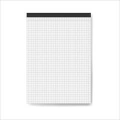 Notepad icon with shadow. Flat style, checked notebook, Vector illustration