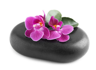 Obraz na płótnie Canvas Spa stone and orchid flowers on white background