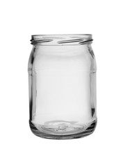Empty glass jar for products without a lid, isolated on a white background