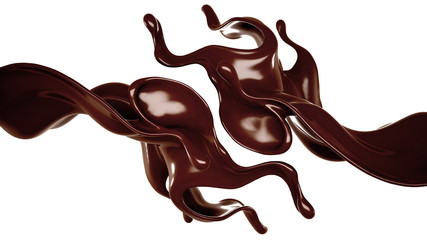 Splash of chocolate 3d illustration, 3d rendering.