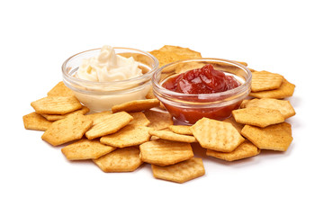 Spicy chilli crackers, isolated on white background