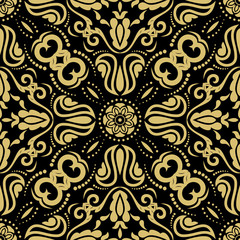 Orient classic pattern. Seamless abstract background with vintage elements. Orient black and golden background. Ornament for wallpaper and packaging
