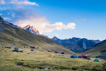 Base camp of the Huayhuash Trek in Peru