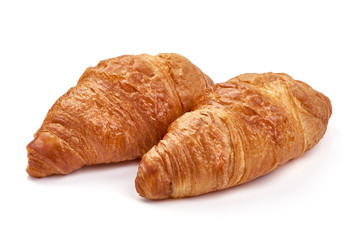 Freshly baked croissants, isolated on white background