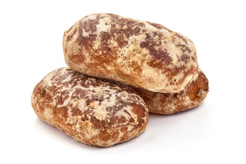 Home baked gingerbread biscuits, isolated on white background
