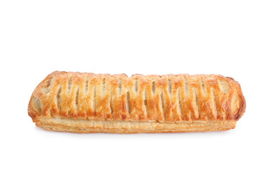 Fresh tasty puff pastry on white background