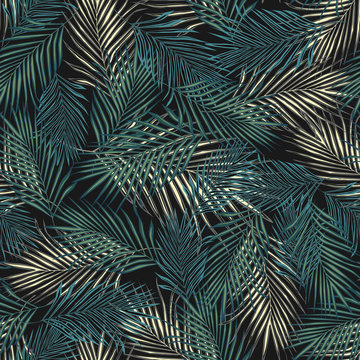 Abstract exotic plant seamless pattern. Tropical palm leaves pattern, vector botanical background.