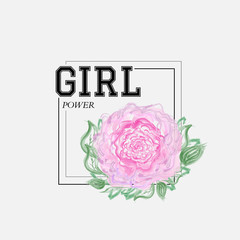 Vector roses illustrations for t-shirt and other uses. Girl power text