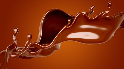 Splash of chocolate 3d illustration, 3d rendering.