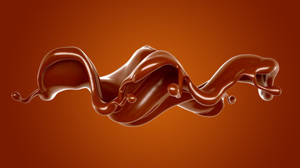 Splash of chocolate 3d illustration, 3d rendering.