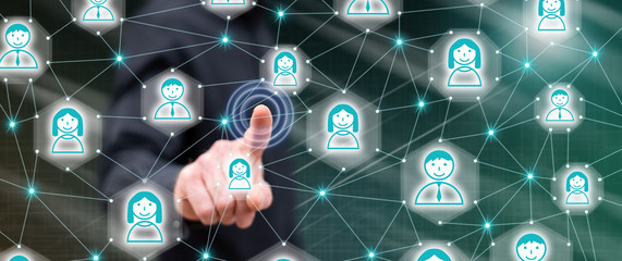 Man touching a social network concept