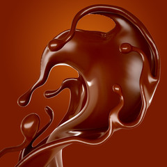 Splash of chocolate 3d illustration, 3d rendering.