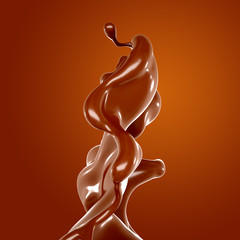 Splash of chocolate 3d illustration, 3d rendering.