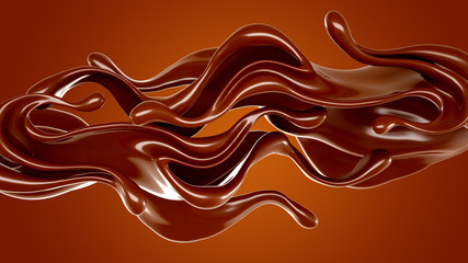 Splash of chocolate 3d illustration, 3d rendering.