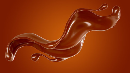 Splash of chocolate 3d illustration, 3d rendering.