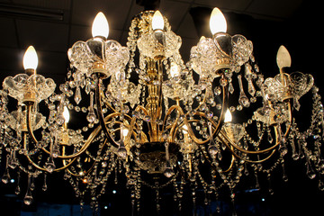 chandelier with yellow lights.
