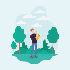 man playing saxophone instrument character